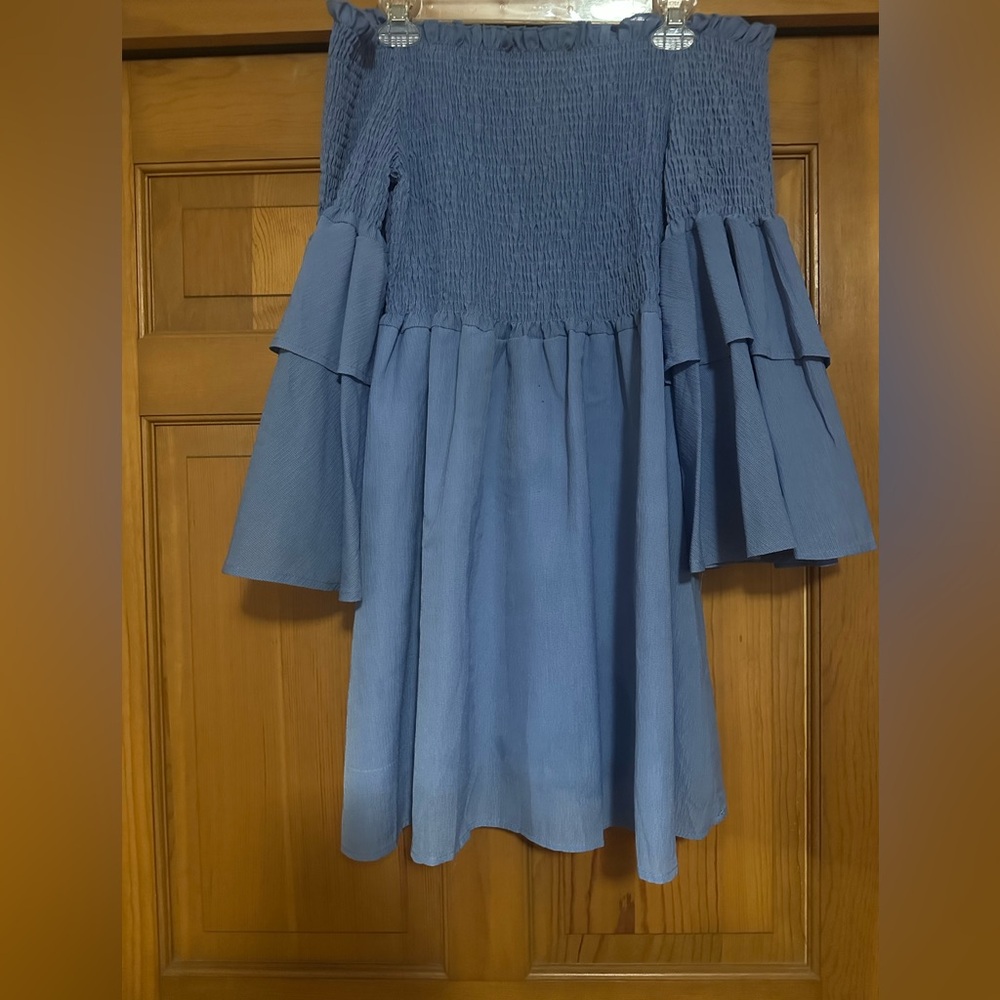 Cute Blue off the shoulder long sleeve dress